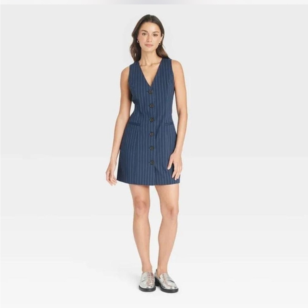 A New Day Navy Pinstripe Mini Dress